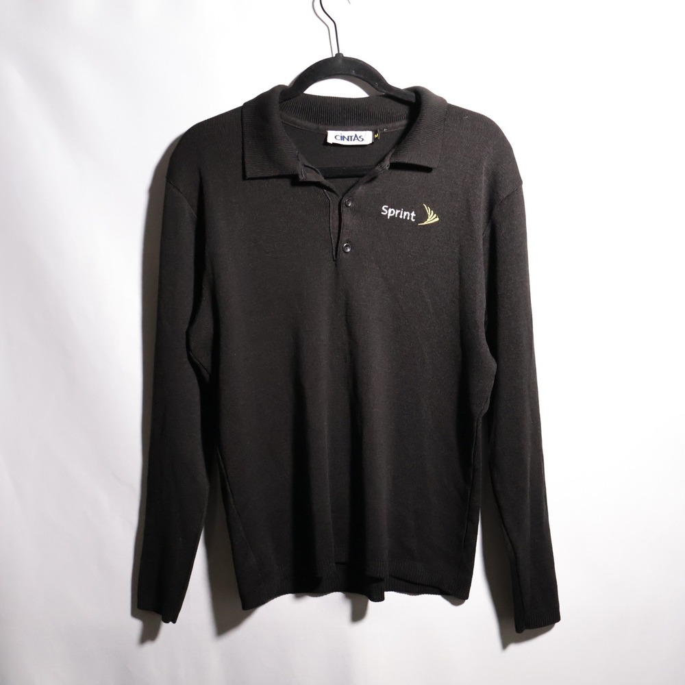 Vintage‎ Cintas Sprint Logo Knit Polo Shirt Mens Medium Long Sleeve
